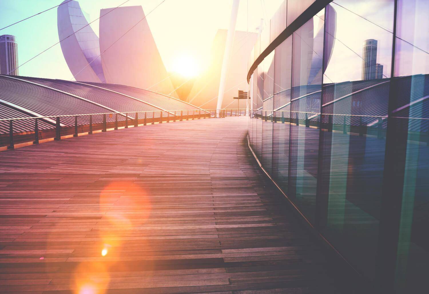 Modern business district at sunrise